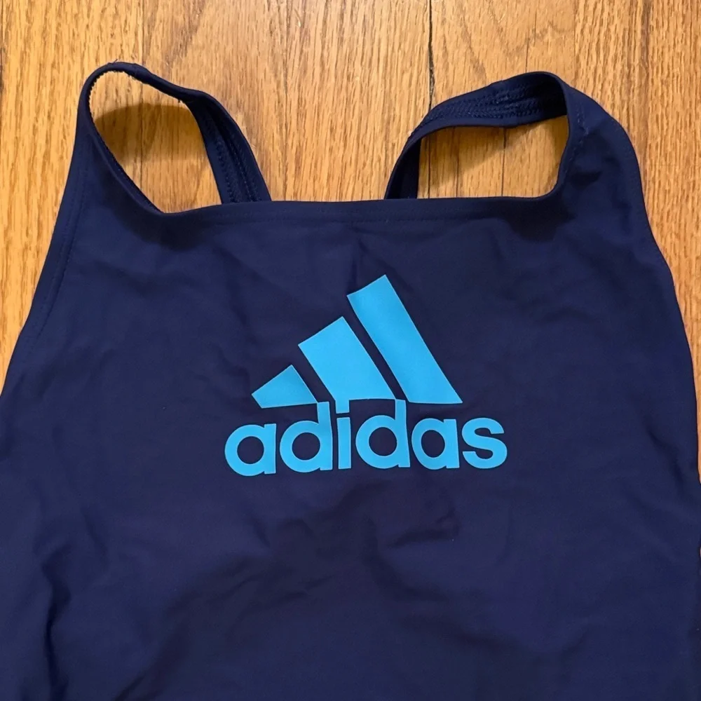 Adidas Kids Girls XL Swim One-Piece Dark Blue with Teal Logo